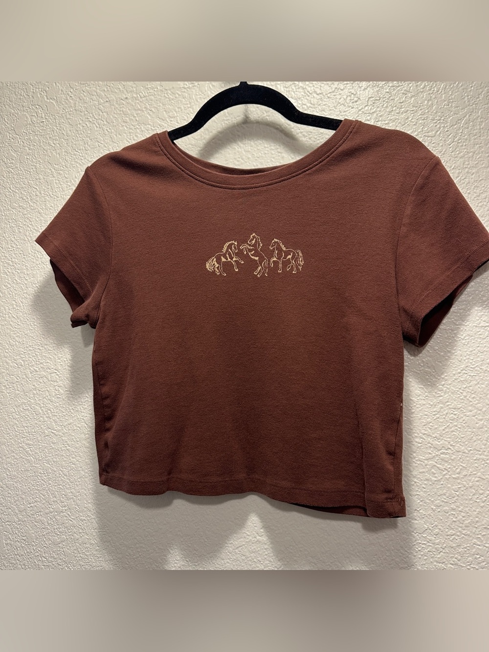 HORSE GRAPHIC CROP TOP TEE IN BROWN